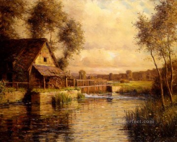 ブルック川の流れ Painting - ノルマンディーの風景ルイ・アストン・ナイト川の古い工場